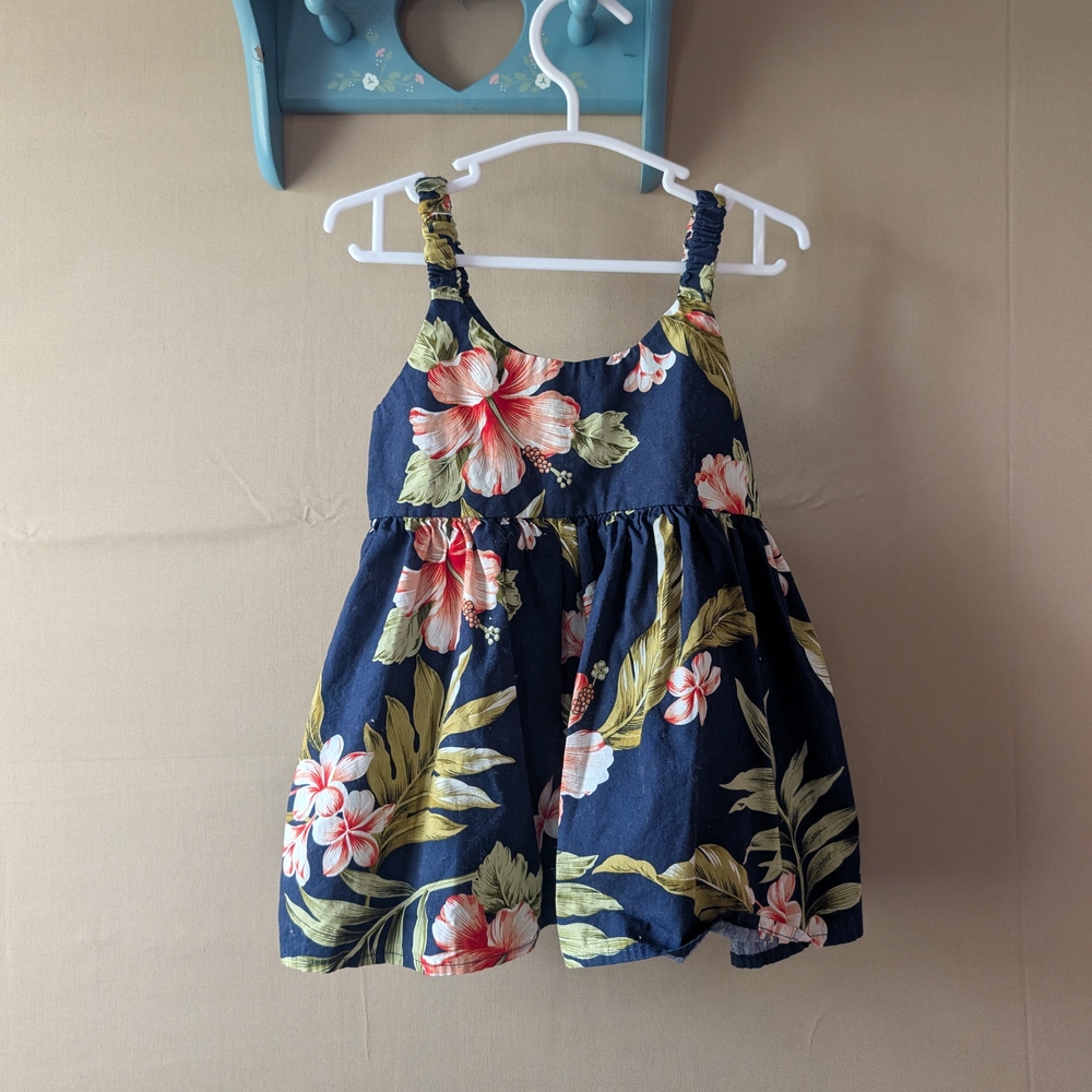 Navy Hawaiian Floral Sleeveless Dress